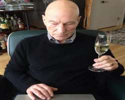 Patrick Stewart consuming alcohol